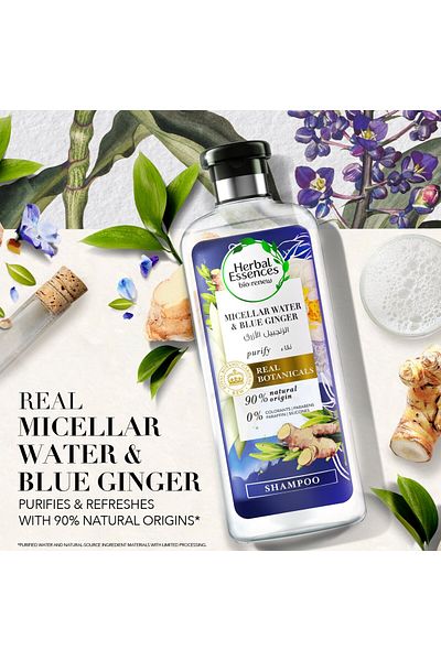 Herbal Essences Renew Micellar Water And Blue Ginger Shampoo 400 ml Gentle Cleansing, Scalp Detox & Refresh