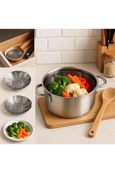 BLUE SİDE Stainless Steel Foldable Compact Design Compatible with All Sizes of Pots Steaming Vegetable Boiling Apparatus