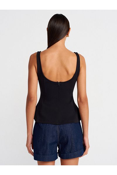 Dilvin 21063 Thick Strap Peplum Top-Black