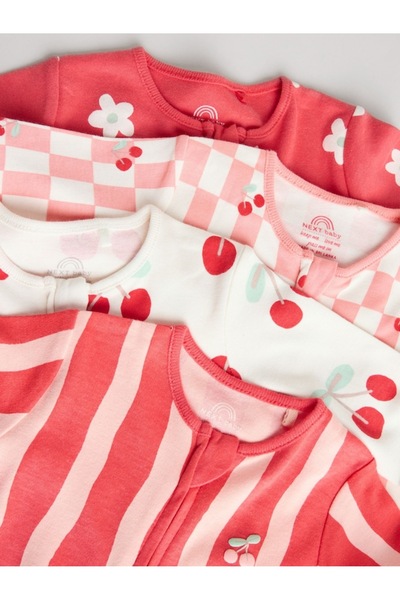 Next Baby 100% Cotton Cherry Patterned 4-Piece Sleepsuit Set
