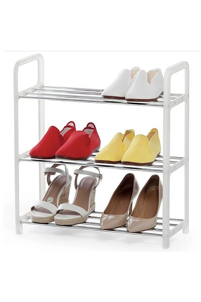 PUFO Suport pentru pantofi cu 3 rafturi, pliabil, 45 cm, alb