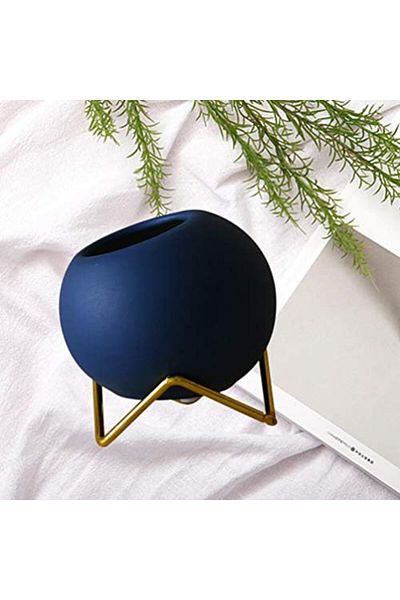 Generic Stylish Small Modern Ceramic Flower Vase for Living Room, Home Office Table, Dining Room BLUE