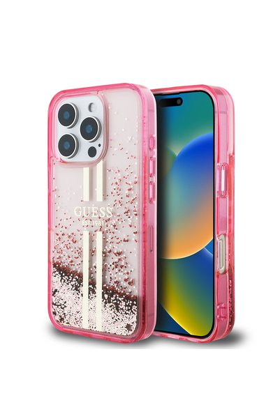 Guess Apple iPhone 16 Pro Kılıf Guess Lisanslı Transparan Sıvılı Simli Altın ...