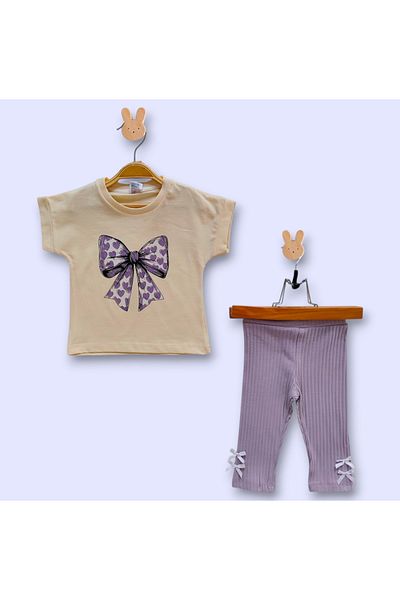 Beray Bebe Reported Bow Single Jersey Cotton Capri Girl's Suit