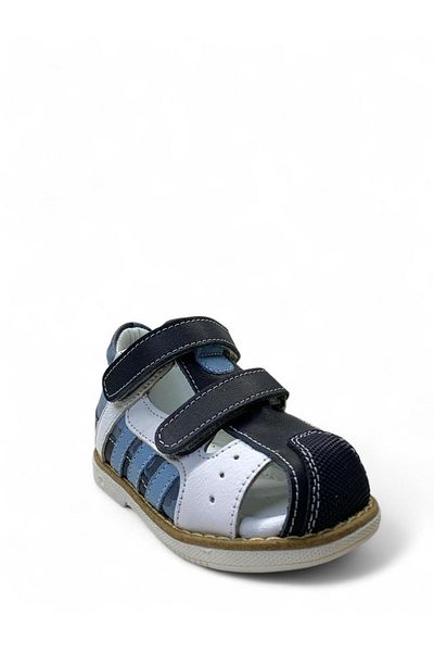 Tuğba Ortopedi 636 Full Orthopedic 100% Genuine Leather Baby Boy Navy Blue/Blue Corset Sandals