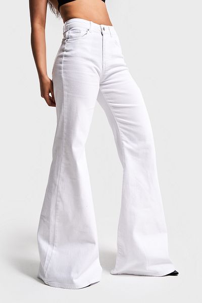 its basic Women's White Color 5S5-2 Flare Fit Wide Leg 100% Cotton No Show Denim Jean
