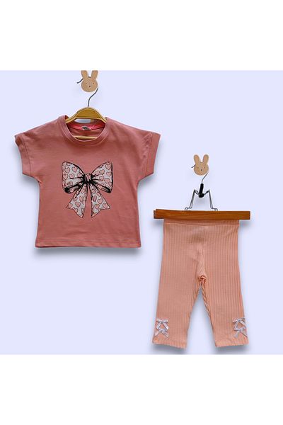 Beray Bebe Reported Bow Single Jersey Cotton Capri Girl's Suit