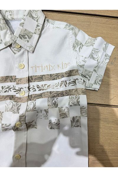 titimix Tela Kids Baby Boy Set 2 Pcs 1/4 Age Range Beige Shirt Ti̇ti̇mi̇x Ki̇ds Summer Printed Button