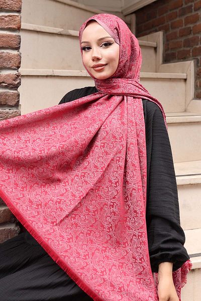 benguen Patterned Jacquard Shawl Red H102