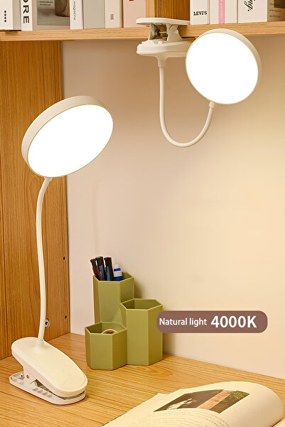 Ecuy Şarjlı USB’li Dokunmatik 3 Modlu Klipsli Mandallı LED Okuma Lambası 360° Esnek Beyaz Göz Koruma