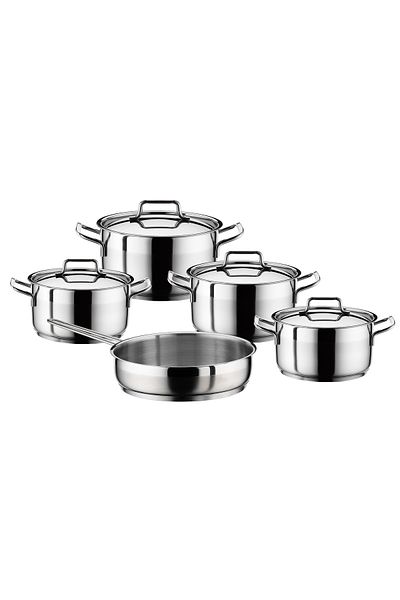 Hascevher Anett Stainless Steel 9-Piece Cookware Set - 4 Cooking Pots with Lids and 1 Frypan