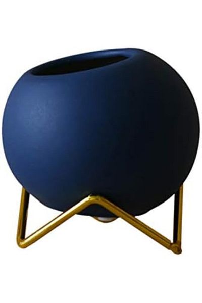 Generic Stylish Small Modern Ceramic Flower Vase for Living Room, Home Office Table, Dining Room BLUE