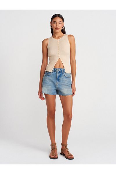 Dilvin 72005 Pantaloni scurti din denim fără cusături - Tint