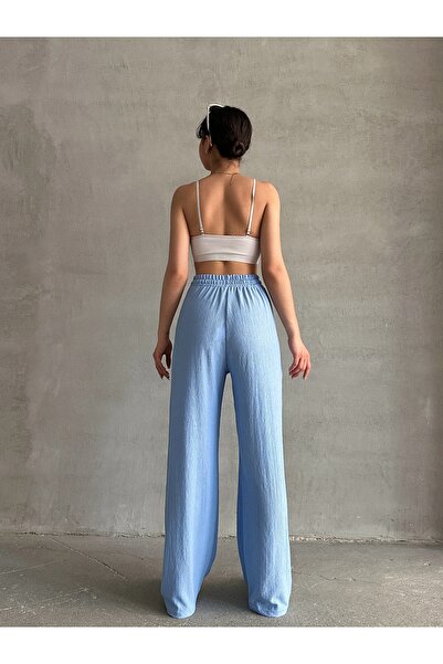 BEJNA Himmelblaue Palazzo-Hose für Damen mit elastischem Bund