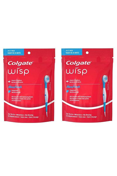 Colgate Pack of 2 Max Fresh Wisp Disposable Mini Toothbrush, Peppermint - 48 Count