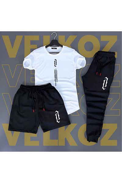 Velkoz Vertical Printed White-Black Unisex Summer Tracksuit Combination