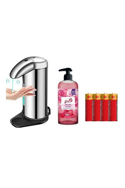 Bosphorus Sensor Photocycle Liquid Soap Dispenser, Batteries Included 14X10X22Cm and One 500 ml Liquid Soap Rose Scented
