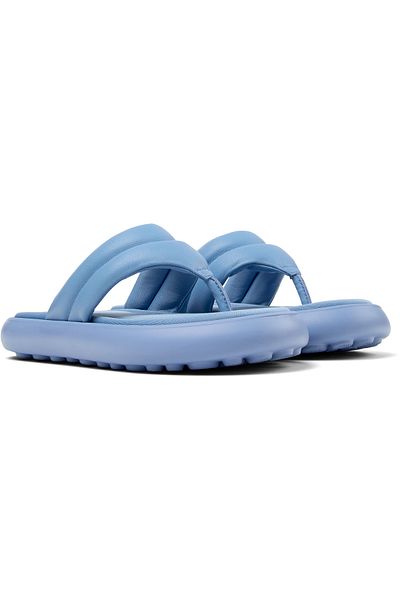 CAMPER Women's Blue Summer Stitch Detail Flip Flops, Lightweight EVA Sole, Genuine Leather Pelotas Flota