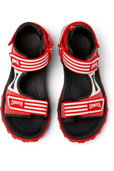 CAMPER Women's Red Adjustable Hook And Loop Summer Sandals with Soft Flat Soles DriftTrail