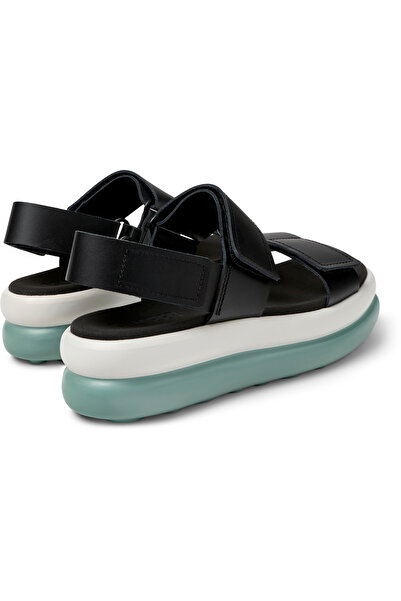 CAMPER Women’s Black Genuine Leather Hook And Loop Strapped Comfy Flat Sole Sandals PelotasFlotaUp