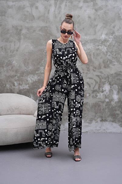 ŞİMAL Γυναικεία ολόσωμη φόρμα με μοτίβο αμάνικη ζώνη 250587 -