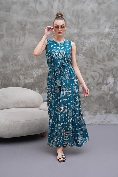 ŞİMAL جمبسوت نسائي منقوش بدون أكمام وحزام 250587 -