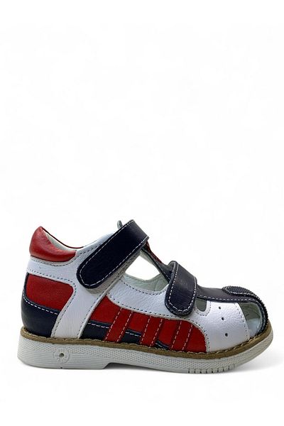 Tuğba Ortopedi 636 Full Orthopedic 100% Genuine Leather Boys Preschool Navy Blue/Red Corset Sandals