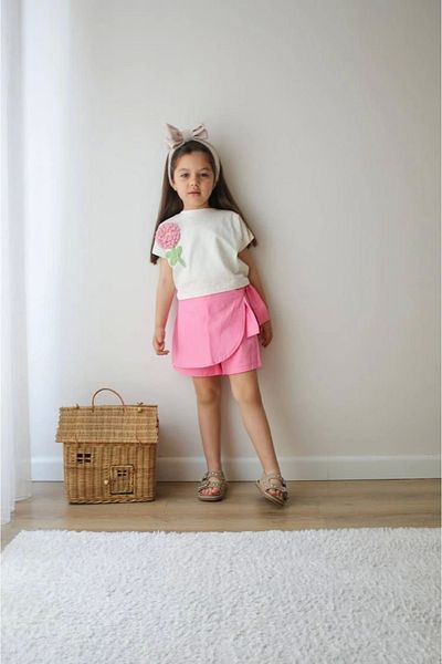 Kidmark Çocuk Modası Girl's Floral Detailed Shorts Skirt Suit