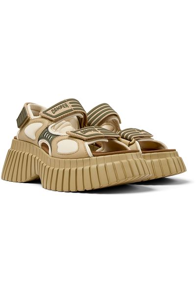 CAMPER Women's Beige Hook And Loop Strap Summer Sandals with Thick Heels and Double Bands PixBcn