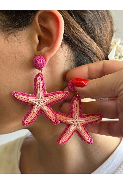 Gönülden Tasarım Deniz Yıldızı Kadın Küpe 8 Cm Pembe
