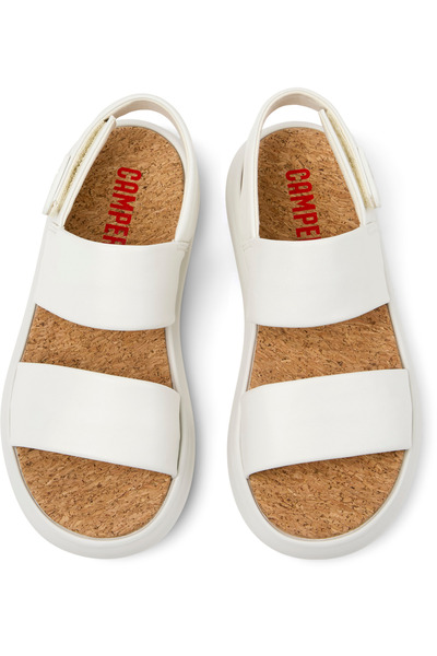 CAMPER Women’s White Leather Dual-Band Sandals with Hook and Loop Closure PelotasFlota