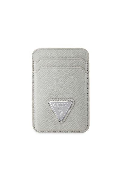 Guess Licensed Leather Magnetic Card Holder 2 Compartments Triangle Logo Beige