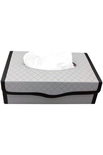 Generic Car Tissue Dispenser/Holder Large-capacity Auto Folding Tissue Case PU Leather - Grey&Black
