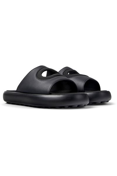 CAMPER Men's Black Hook And Loop Genuine Leather Slip-On Twin Slide with Soft EVA Sole