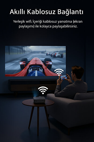 HPYTECH A30 Mini Projeksiyon Cihazı Full HD 1080p WiFi Destekli – Kablosuz Telefon Yansıtma