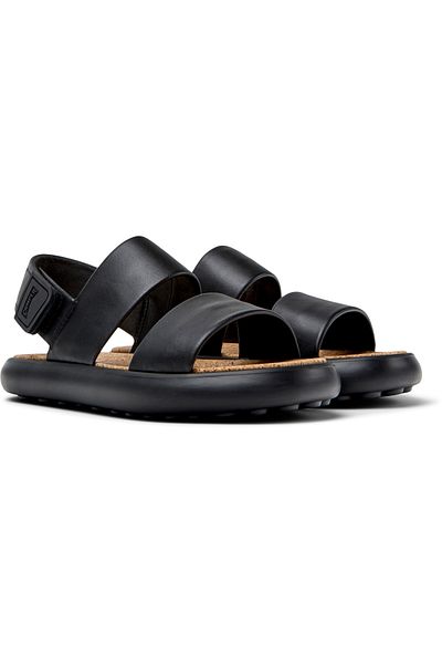 CAMPER Women's Black Genuine Leather Soft Sole Sandals with Hook And Loop Straps PelotasFlota