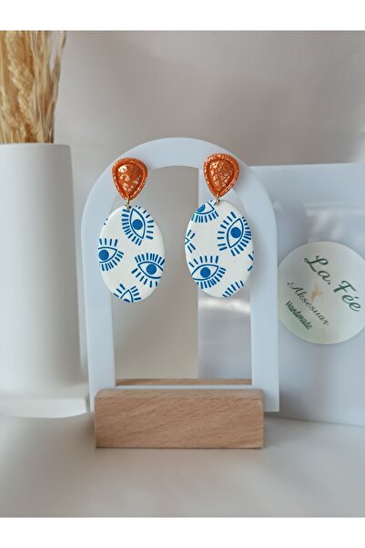 La fee aksesuar Steel Earring Apparatus Evil Eye Eye Handmade Polymer Clay Wo...