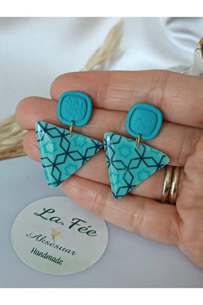 La fee aksesuar Women's Steel Earring Apparatus Geometric Patterned Blue Turq...