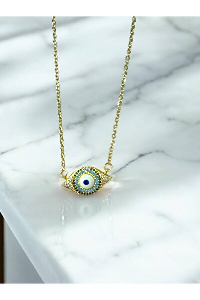 Herşey Nota قلادة نسائية بحجر الزركون على شكل عين – 55 سم لون ذهبي ستانلس ستي...