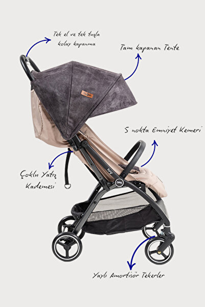 Baby2Go Ivy Kabin Boy Kolay Katlanabilen Amortisörlü Tekerler İkonik Tasarım Bebek Arabası