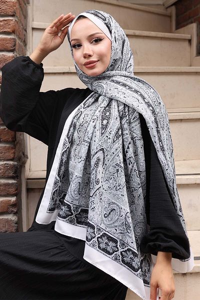 benguen Şal cu model etnic alb H103
