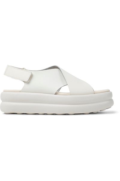 CAMPER Women's White Genuine Leather Comfortable Thick Sole Sandals Hook And Loop PelotasFlotaUp