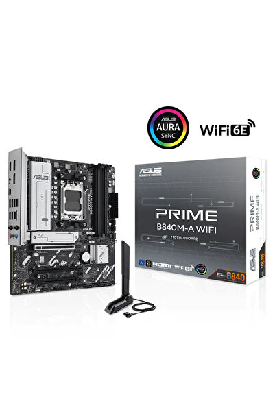 ASUS PRIME B840M-A WIFI, 4xDDR5, 3x M.2, HDMI, 2x DP, Type-C, WI-FI 6E, Bluetooth 5.3, AM5 Soket GAM