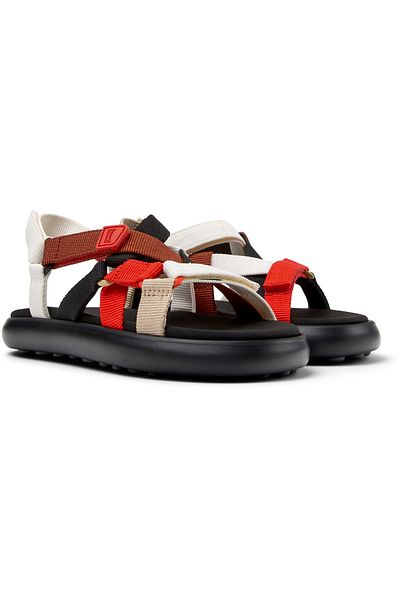 CAMPER Women's Red Color Block Sandals With Hook And Loop Straps For Everyday Comfort Twins