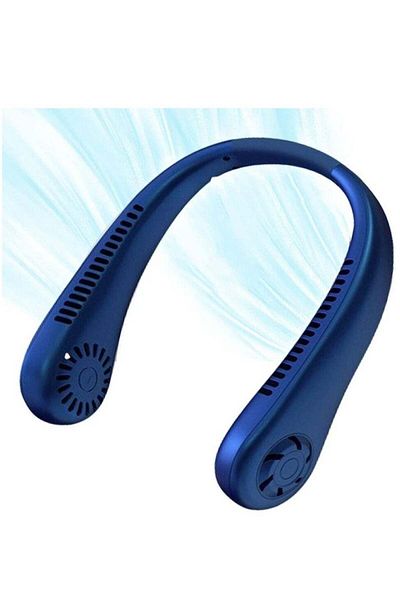 Toy Box Treasures Portable Hanging Neck Fan Mini Cooling Air Cooler USB Fan Blue