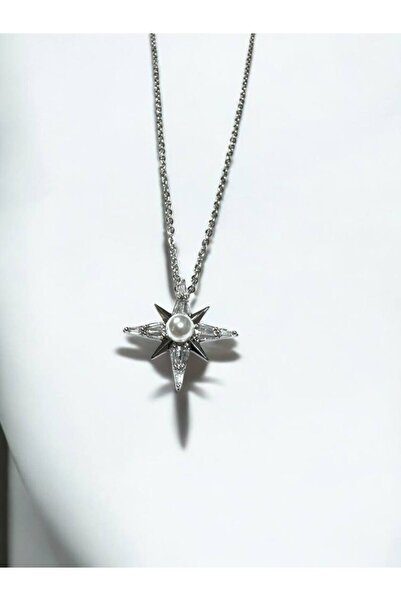 Herşey Nota قلادة نسائية على شكل نجمة القطب - حجر الزركون ستانلس ستيل، 55 سم ...