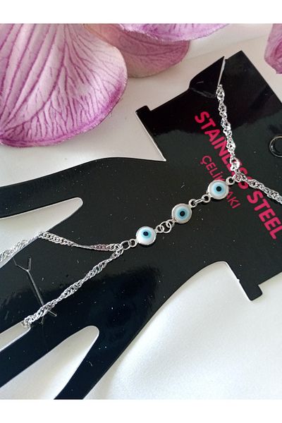 Pervin Ablacım Silver Shahmeran Bracelet with Blue Evil Eye Beads
