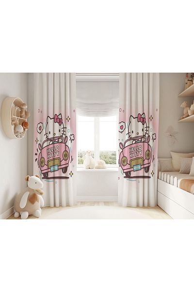 Şen Dekorasyon Kitty Car Children's Background Curtain