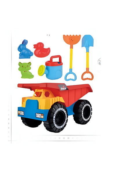 rexa مجموعة ألعاب شاطئية من 7 قطع مع شاحنة قلابة - مجموعة ألعاب رمل للأطفال
