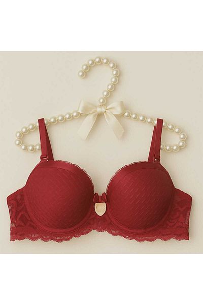 gigigiyim Unpadded Satin Detail Lace C Cup Bra Red